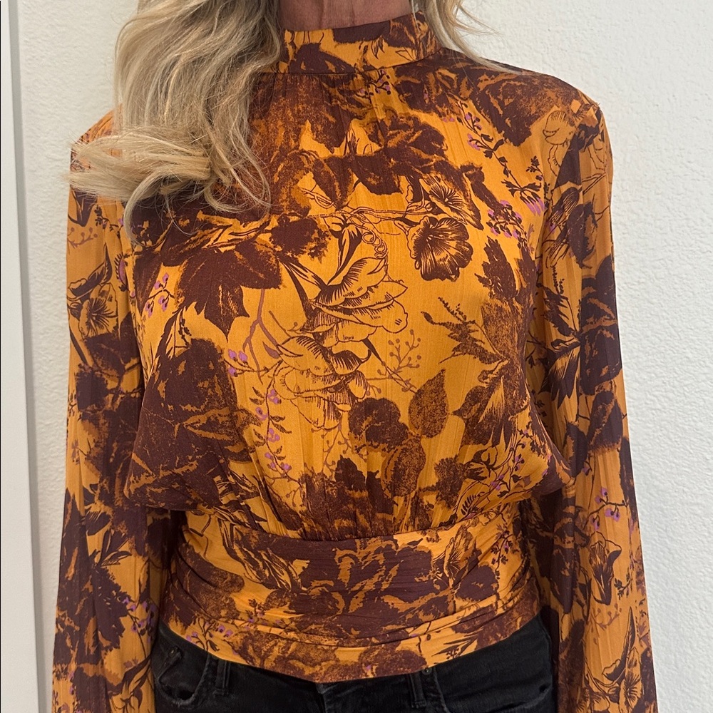 Anthropologie Floral Blouse - Brown and Orange